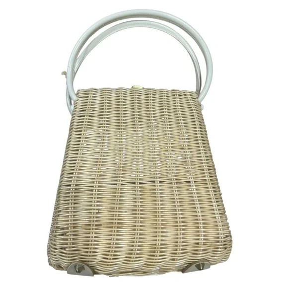 Vintage 1960s Lesco Lona Wicker Purse Hong Kong Top Handle Bag w/ tag natural - Picture 4 of 16